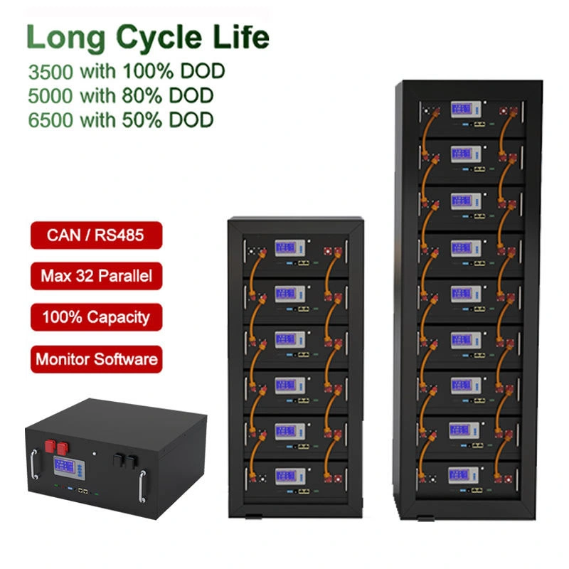 48V/51.2V LiFePO4 50/100/200/280ah Backup Lithium Battery for Telecom, Solar Inverter Storage